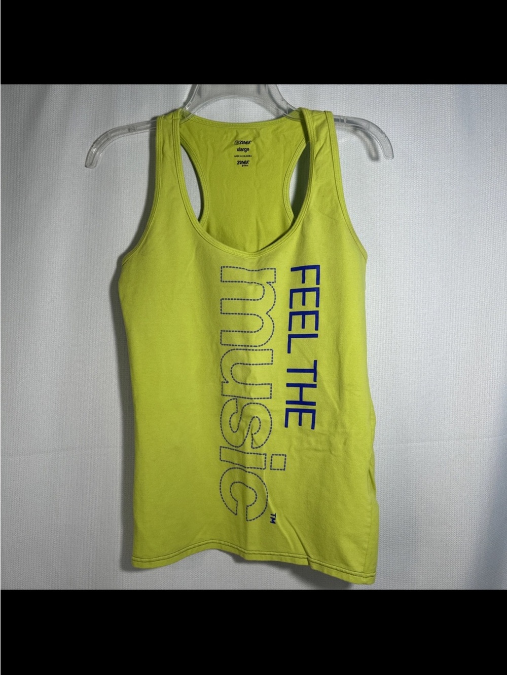 Zumba Fitness Neon Lime Tank Top with Blue Graphic